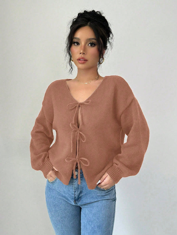 Prive blusa casual de manga larga con amarres delanteros para mujer, para uso diario