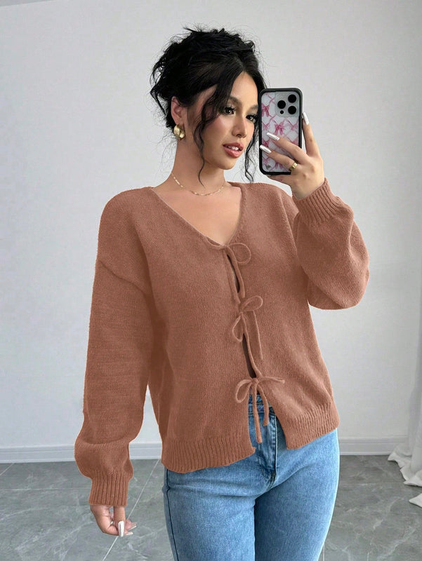 Prive blusa casual de manga larga con amarres delanteros para mujer, para uso diario