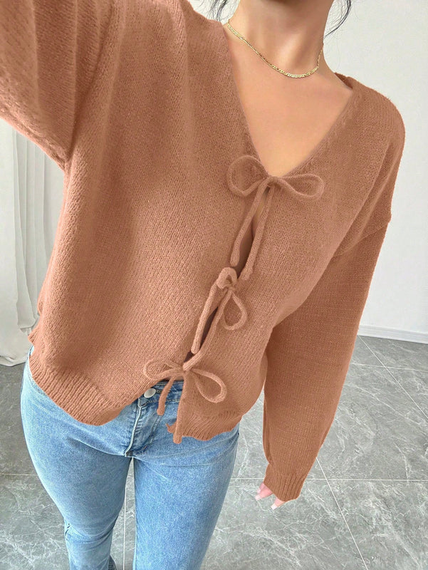 Prive blusa casual de manga larga con amarres delanteros para mujer, para uso diario