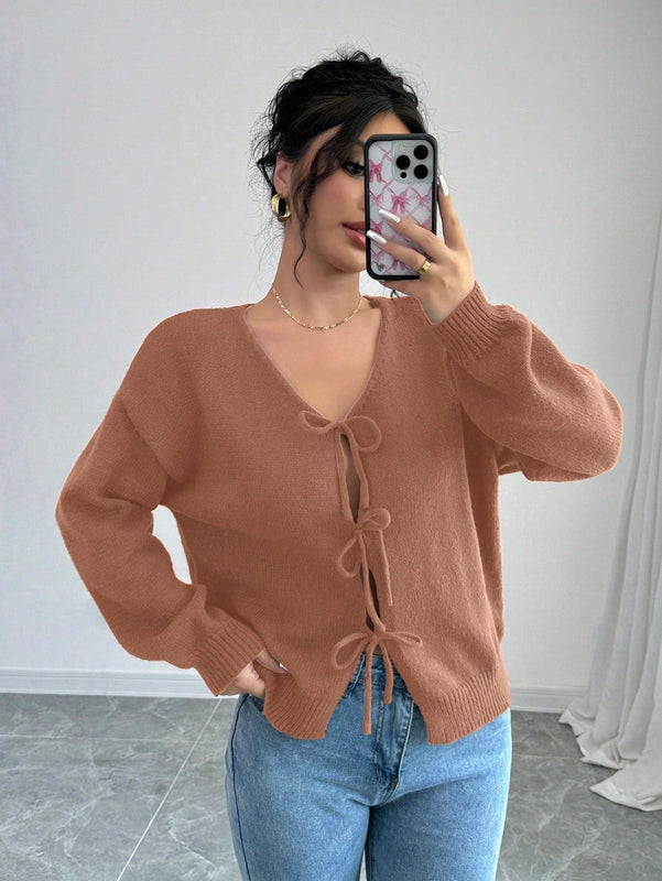Prive blusa casual de manga larga con amarres delanteros para mujer, para uso diario
