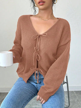 Prive blusa casual de manga larga con amarres delanteros para mujer, para uso diario