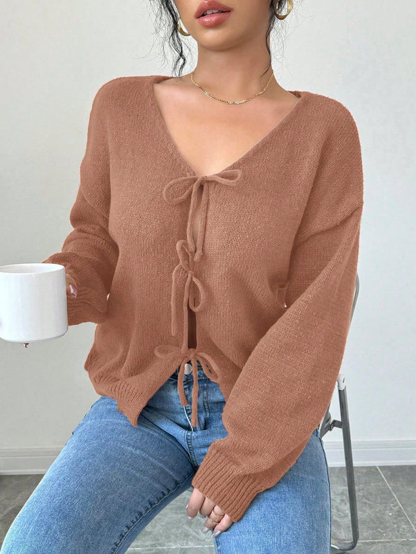 Prive blusa casual de manga larga con amarres delanteros para mujer, para uso diario