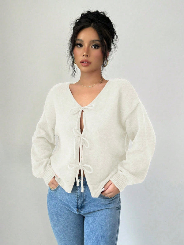 Prive blusa casual de manga larga con amarres delanteros para mujer, para uso diario