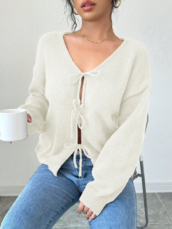 Prive blusa casual de manga larga con amarres delanteros para mujer, para uso diario