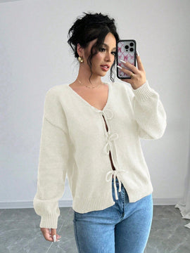 Prive blusa casual de manga larga con amarres delanteros para mujer, para uso diario
