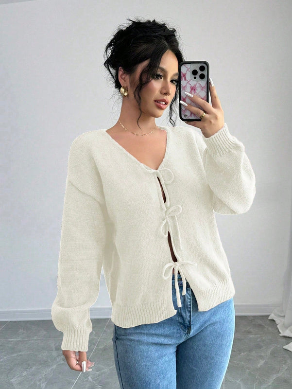 Prive blusa casual de manga larga con amarres delanteros para mujer, para uso diario