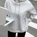 Sudadera con capucha forrada de felpa, gruesa, informal, suelta y de manga larga