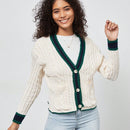 Chaqueta de mujer elegante casual y versatil con cuello en v de punto retorcido y manga larga