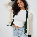 Chaqueta de mujer elegante casual y versatil con cuello en v de punto retorcido y manga larga