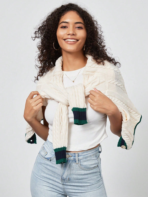 Chaqueta de mujer elegante casual y versatil con cuello en v de punto retorcido y manga larga