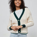 Chaqueta de mujer elegante casual y versatil con cuello en v de punto retorcido y manga larga