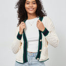 Chaqueta de mujer elegante casual y versatil con cuello en v de punto retorcido y manga larga
