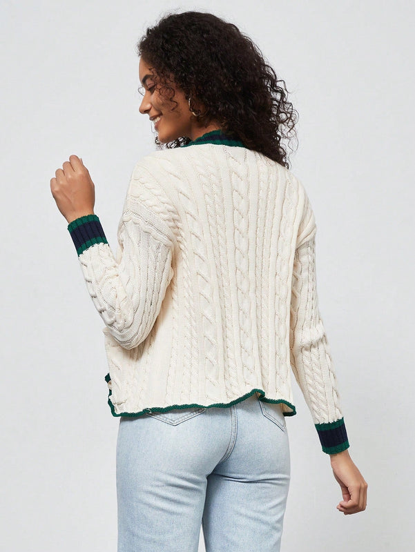 Chaqueta de mujer elegante casual y versatil con cuello en v de punto retorcido y manga larga