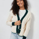 Chaqueta de mujer elegante casual y versatil con cuello en v de punto retorcido y manga larga