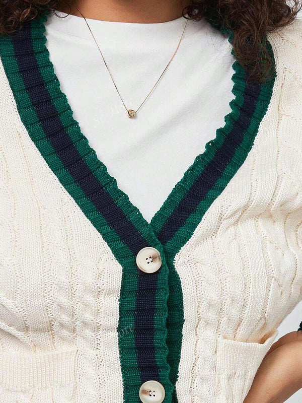 Chaqueta de mujer elegante casual y versatil con cuello en v de punto retorcido y manga larga