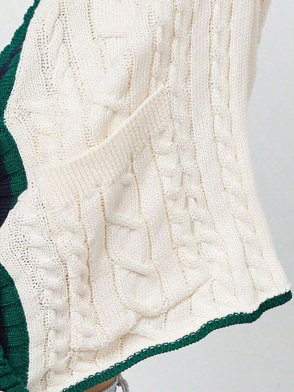 Chaqueta de mujer elegante casual y versatil con cuello en v de punto retorcido y manga larga