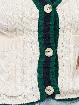 Chaqueta de mujer elegante casual y versatil con cuello en v de punto retorcido y manga larga