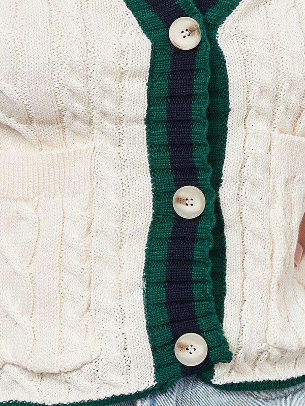 Chaqueta de mujer elegante casual y versatil con cuello en v de punto retorcido y manga larga