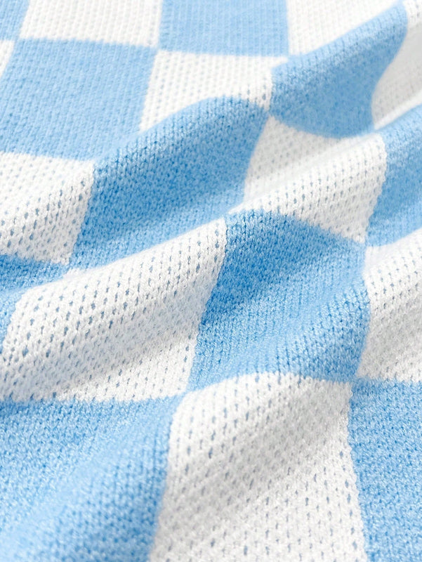 Cardigan de manga larga con estampado de cuadros, cardigan de punto de manga larga con bloqueo de color y estampado de cuadros para mujer