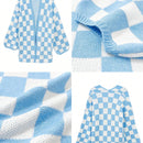 Cardigan de manga larga con estampado de cuadros, cardigan de punto de manga larga con bloqueo de color y estampado de cuadros para mujer
