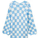 Cardigan de manga larga con estampado de cuadros, cardigan de punto de manga larga con bloqueo de color y estampado de cuadros para mujer