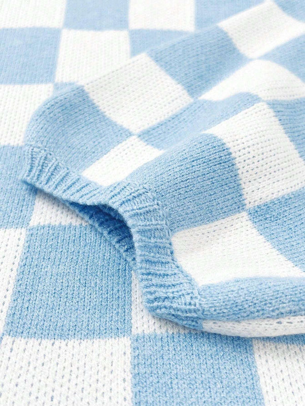 Cardigan de manga larga con estampado de cuadros, cardigan de punto de manga larga con bloqueo de color y estampado de cuadros para mujer