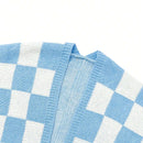 Cardigan de manga larga con estampado de cuadros, cardigan de punto de manga larga con bloqueo de color y estampado de cuadros para mujer