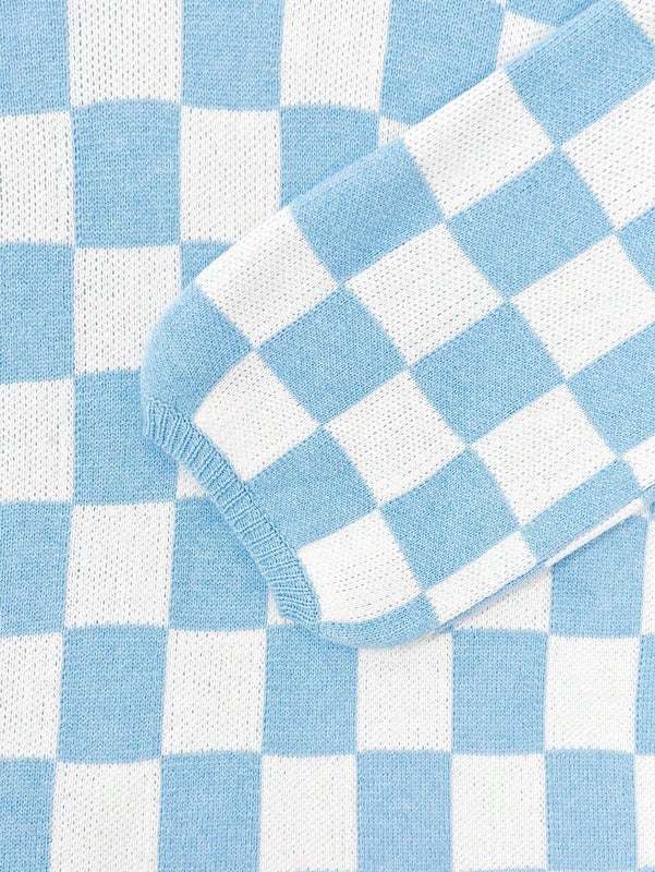Cardigan de manga larga con estampado de cuadros, cardigan de punto de manga larga con bloqueo de color y estampado de cuadros para mujer