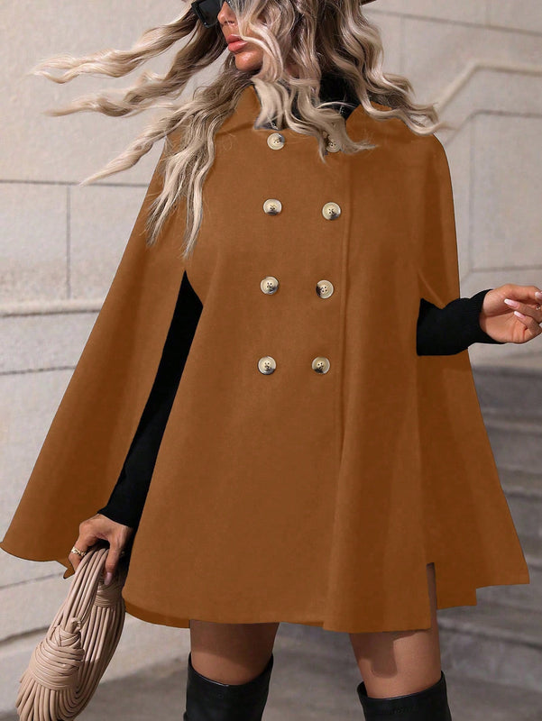 Clasi abrigo suelto con doble botonadura de moda para mujer en otono