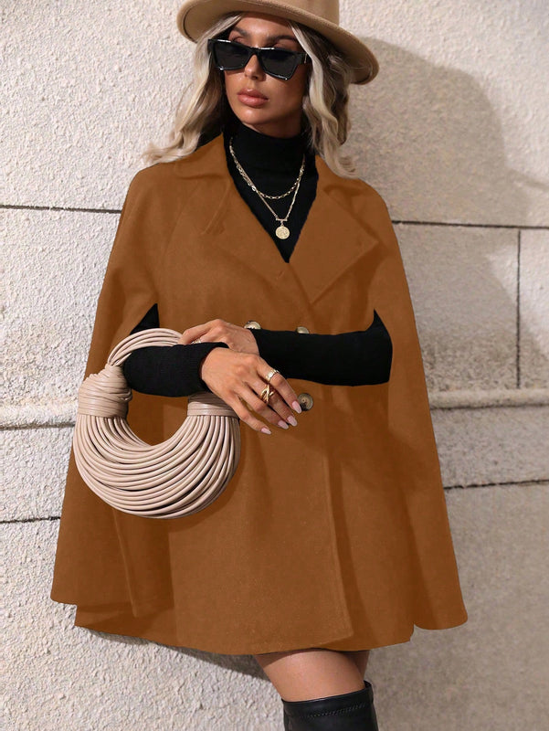 Clasi abrigo suelto con doble botonadura de moda para mujer en otono