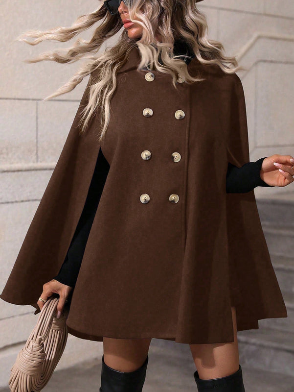 Clasi abrigo suelto con doble botonadura de moda para mujer en otono