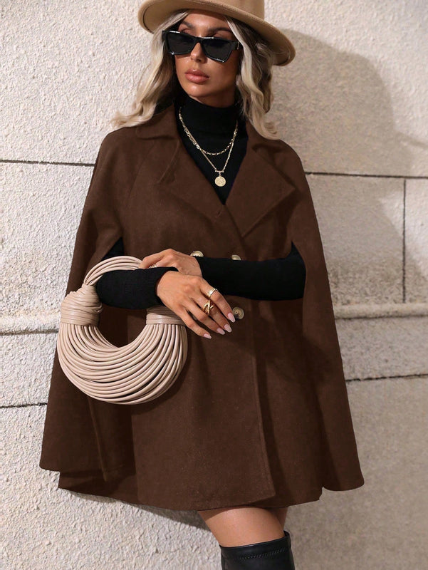 Clasi abrigo suelto con doble botonadura de moda para mujer en otono