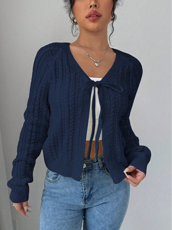 Essnce cardigan de mujer de manga larga con estampado floral 3d con lazo delantero, de estilo frances casual y versatil