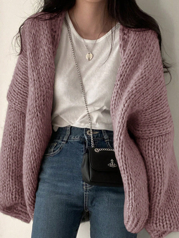 Dazy cardigan casual de uso diario de mujer, talla grande, de unicolor y con abertura frontal, para otono/invierno
