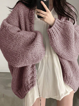 Dazy cardigan casual de uso diario de mujer, talla grande, de unicolor y con abertura frontal, para otono/invierno