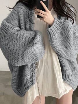 Dazy cardigan casual de uso diario de mujer, talla grande, de unicolor y con abertura frontal, para otono/invierno