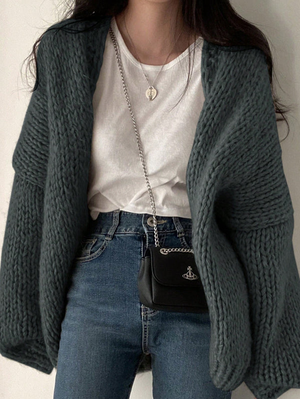 Dazy cardigan casual diario de mujer de corte holgado con hombros caidos y abertura frontal, para otono/invierno