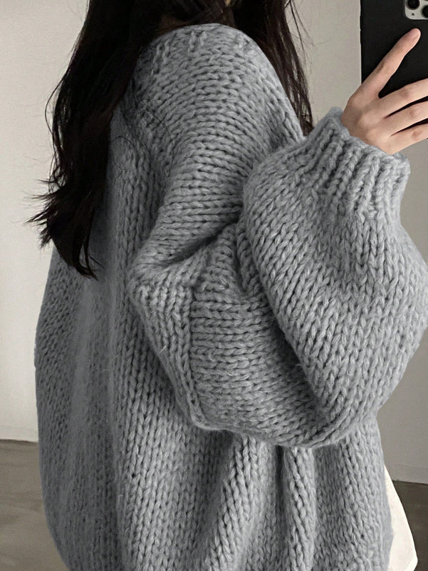 Dazy cardigan casual diario de mujer de corte holgado con hombros caidos y abertura frontal, para otono/invierno