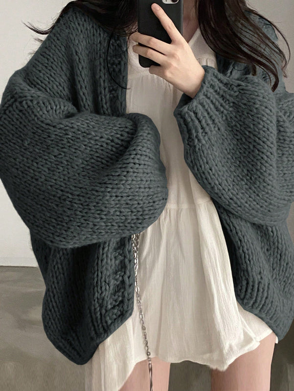 Dazy cardigan casual de uso diario de mujer, talla grande, de unicolor y con abertura frontal, para otono/invierno