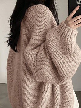 Dazy cardigan casual de manga larga de unicolor con diseno calado para mujer