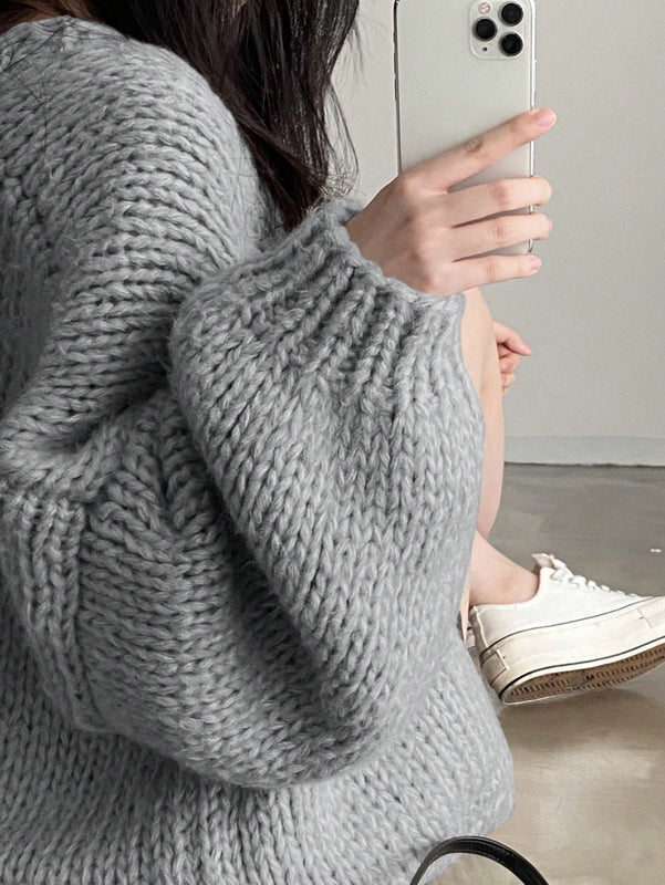 Dazy cardigan casual diario de mujer de corte holgado con hombros caidos y abertura frontal, para otono/invierno