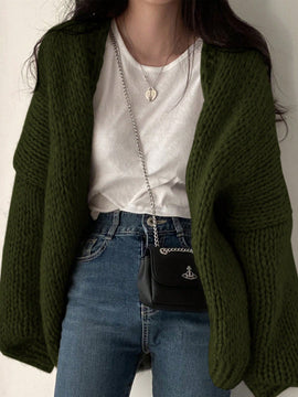 Dazy cardigan casual de manga larga de unicolor con diseno calado para mujer