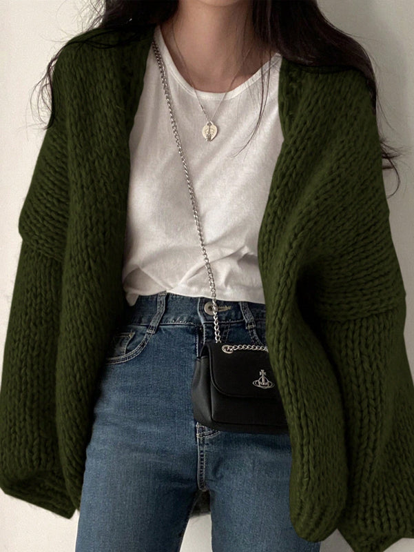 Dazy cardigan casual de uso diario de mujer, talla grande, de unicolor y con abertura frontal, para otono/invierno