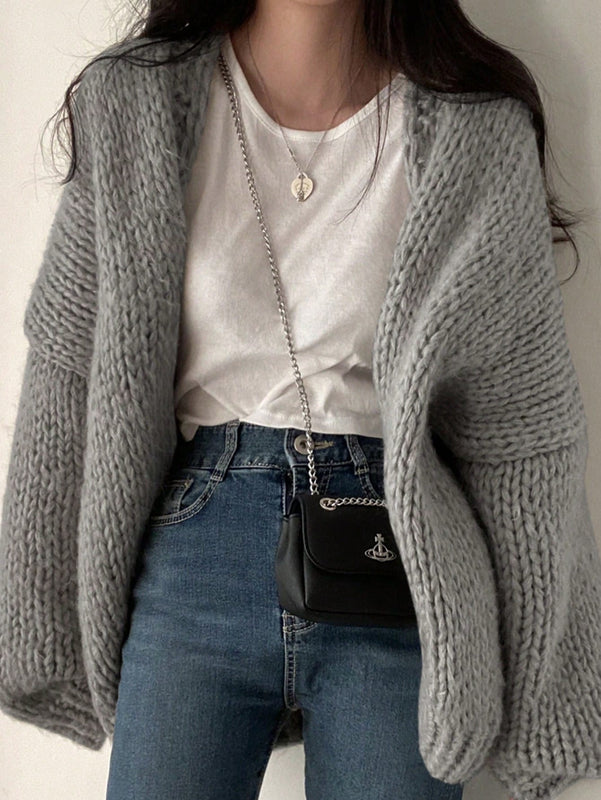 Dazy cardigan casual diario de mujer de corte holgado con hombros caidos y abertura frontal, para otono/invierno