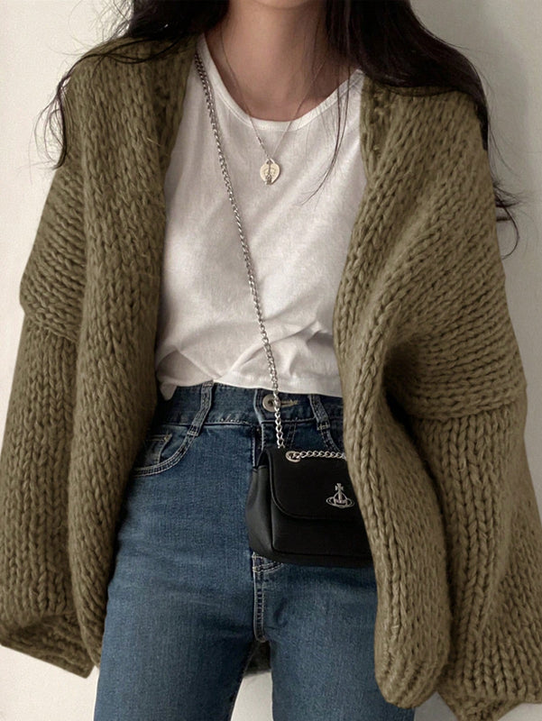 Dazy cardigan casual diario de mujer de corte holgado con hombros caidos y abertura frontal, para otono/invierno