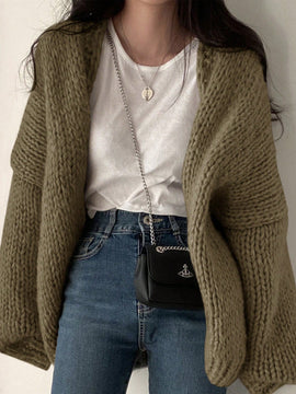 Dazy cardigan casual de uso diario de mujer, talla grande, de unicolor y con abertura frontal, para otono/invierno