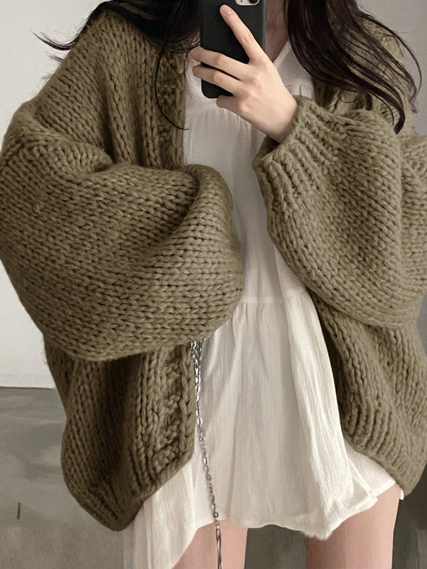 Dazy cardigan casual diario de mujer de corte holgado con hombros caidos y abertura frontal, para otono/invierno