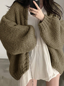 Dazy cardigan casual de uso diario de mujer, talla grande, de unicolor y con abertura frontal, para otono/invierno