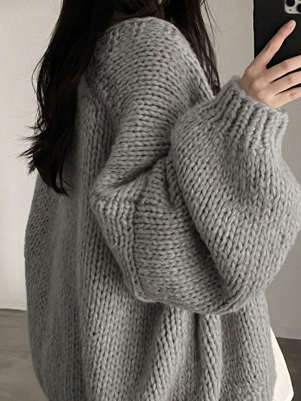 Dazy cardigan casual diario de mujer de corte holgado con hombros caidos y abertura frontal, para otono/invierno