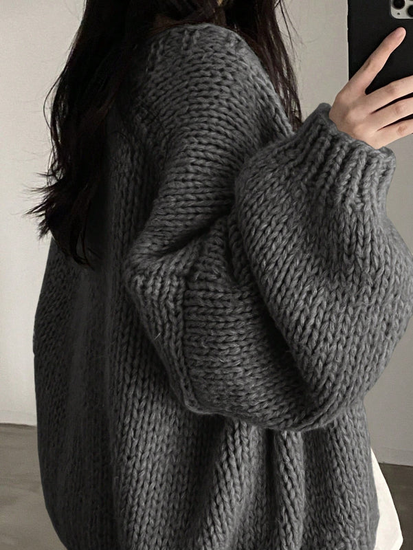 Dazy cardigan casual diario de mujer de corte holgado con hombros caidos y abertura frontal, para otono/invierno